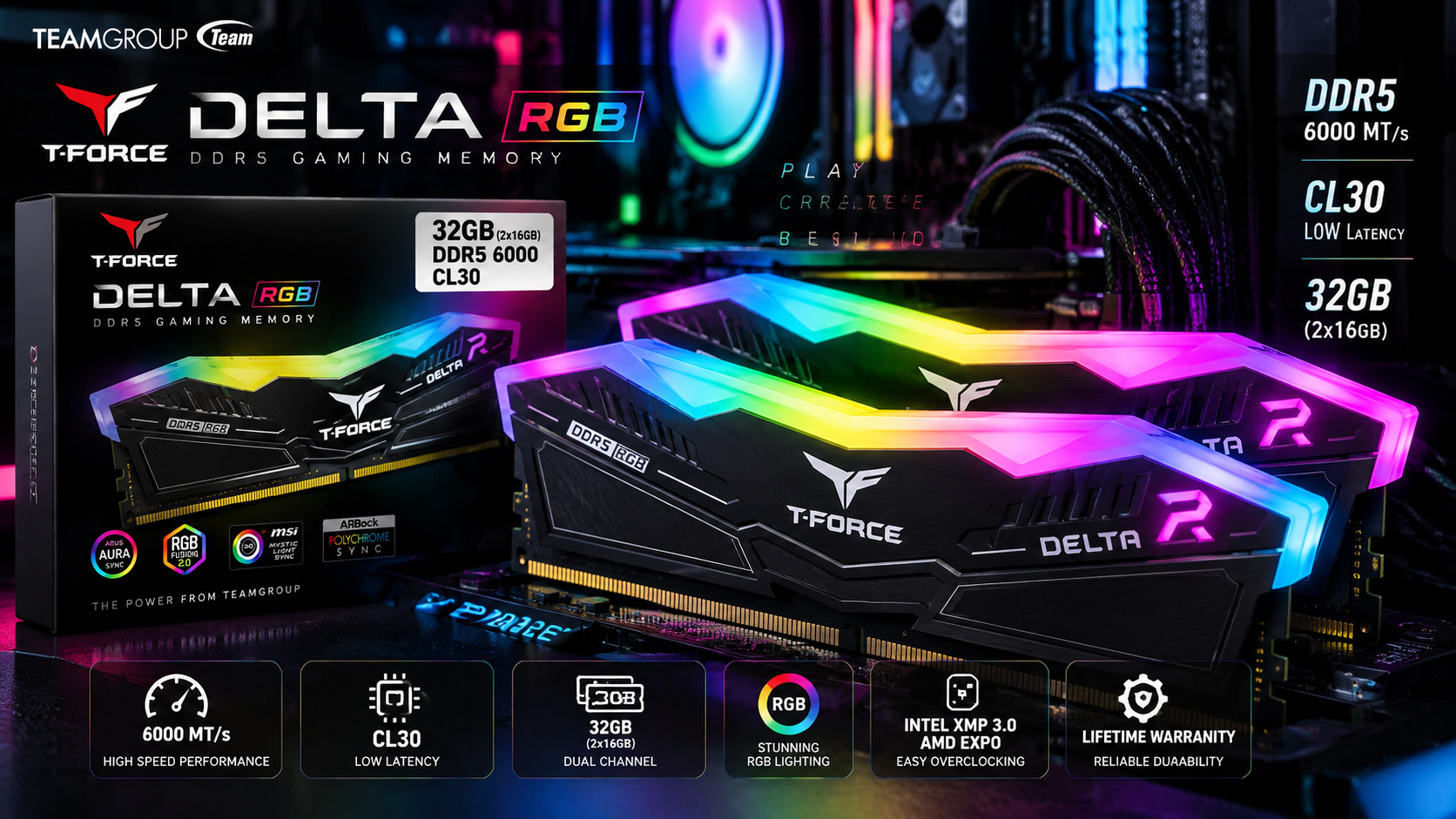 TEAMGROUP T-FORCE DELTA RGB DDR5-6000 CL30